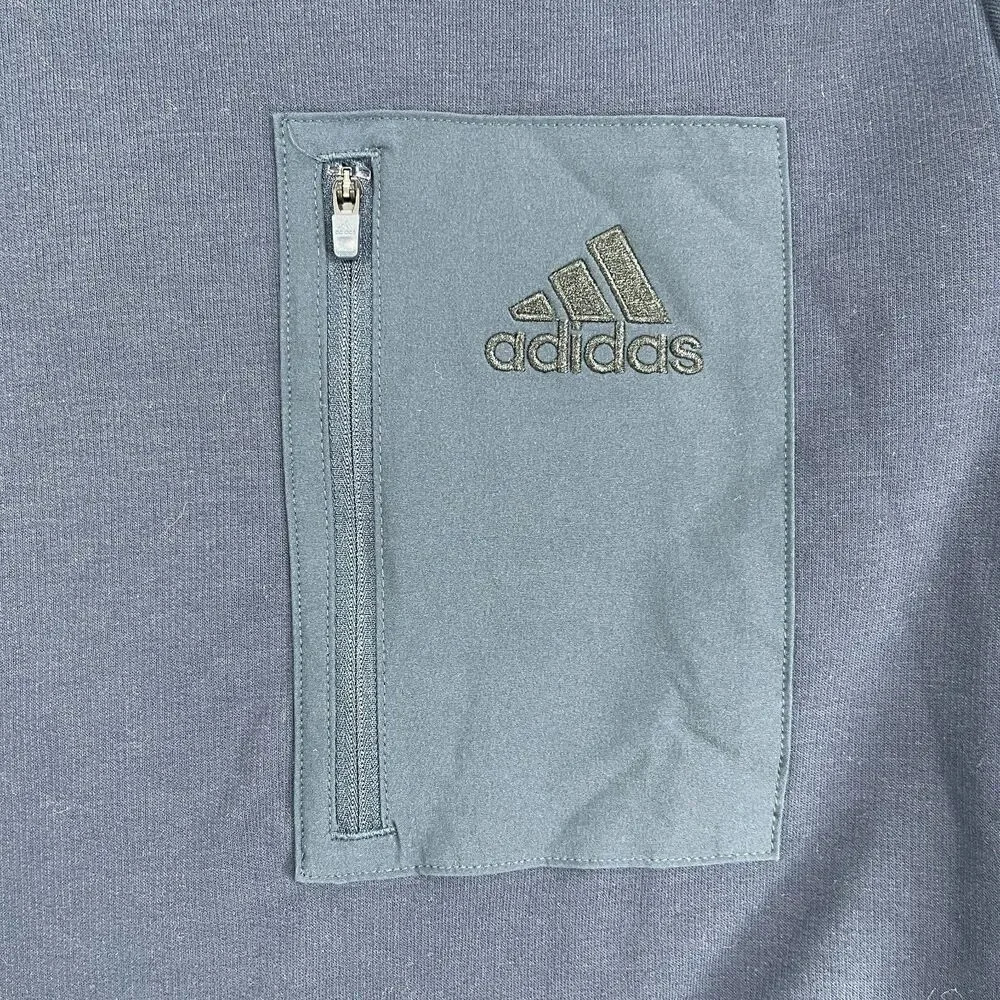 Adidas Hoodie Mens Medium Blue Logo Fleece Lined Regular Fit Sweatshirt